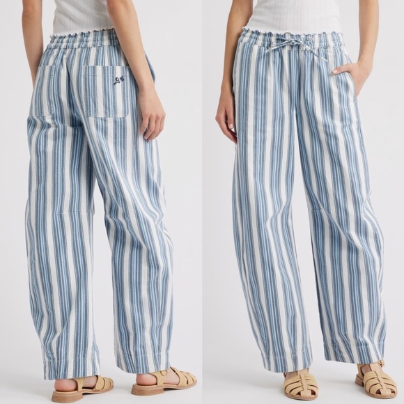 Damson Madder Denim - Damson Madder Women's Blue Felix Stripe Organic Cotton Drawstring Jeans